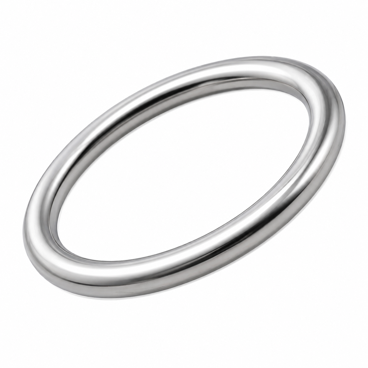 Silver-coloured metal O-ring seal shown at an angle on a white background