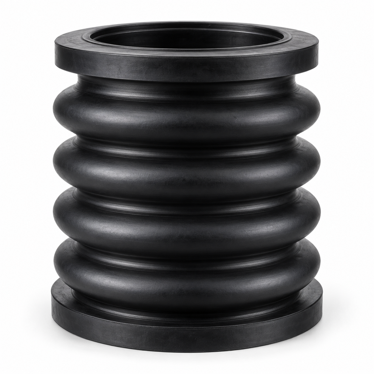 Black rubber bellows with a concertina profile