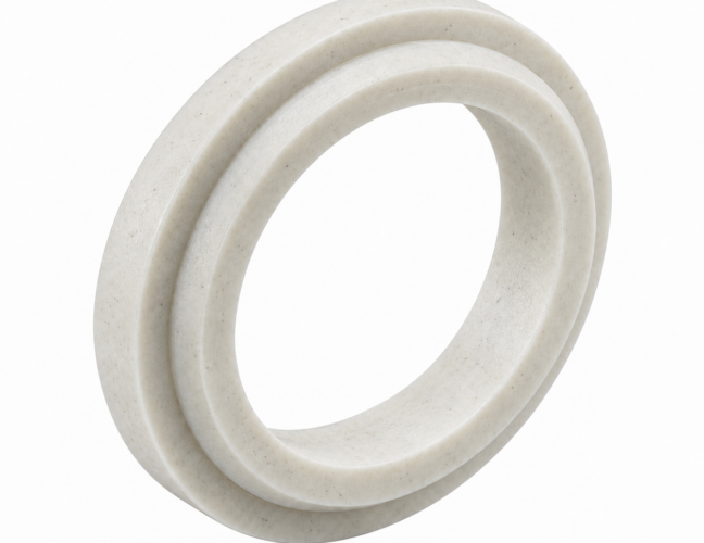 Off-white glass-filled PTFE sealing ring
